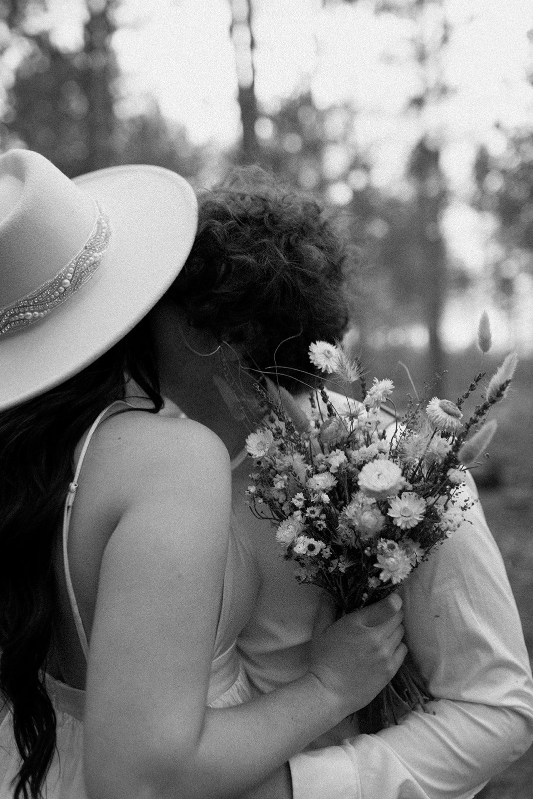 Wildflower Wedding Bouquet Inspiration by Fleur To Gather photographed by Briana Willis Photography at North Country Trail elopement in Michigan (black and white version)