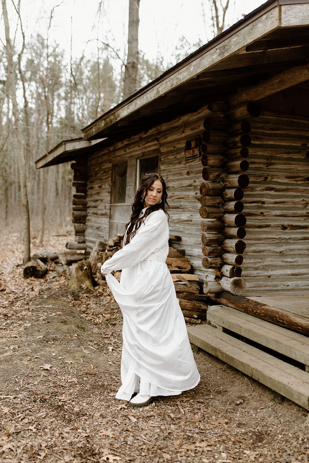 bridal portraits for adventure elopement on north country trail in Michigan