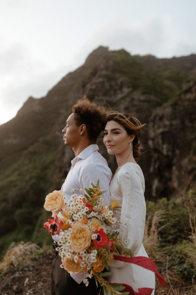 Bride and groom elopement portraits Oahu, Hawaii