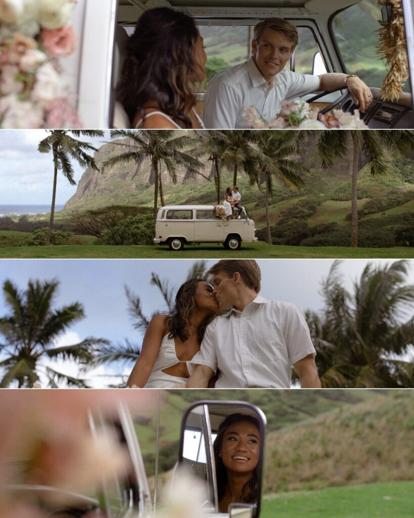 The perfect all-inclusive elopement package for a VW Bus elopement at Kualoa Ranch!